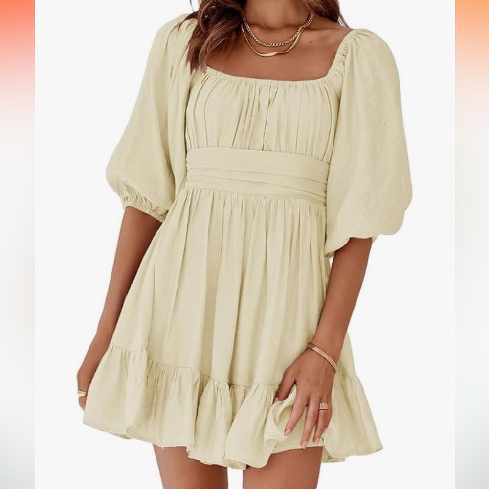 Sleeve Tie Backless Ruffle A-Line Casual Dress